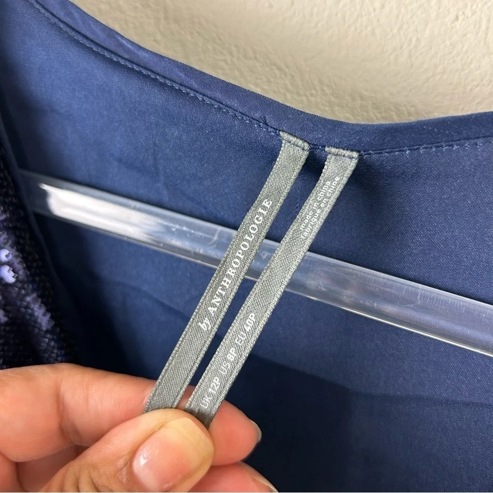 by Anthropologie Twist-Front Sequin Dress Navy Blue size: 8P - Picture 11 of 16